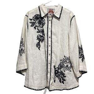 Johnny Was Addison Kimono‎ Sleeve Shirt Floral Embroidery Large Embroidered Sun